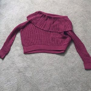 Off the shoulder open knit sweater